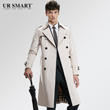 皇家书院URSMART新品超长款防风雨男士风衣米白色束腰外套