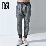 YBM2016做旧水洗收口小脚修身九分裤灰色运动时尚男裤