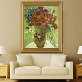 十字绣名画客厅新款大幅油画名画梵高红罂粟与雏菊3D印花客厅大画
