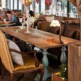 漫咖啡桌椅 咖啡桌 酒吧西餐厅餐桌 多人桌 休闲桌 老榆木老门板