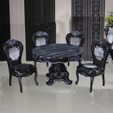 欧式餐桌餐台椅圆桌实木大理石餐桌椅组合1.2米1.3小户型饭桌黑色