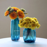 芝麻家居 蓝色色条纹玻璃花瓶 美式乡村饰品 台面装饰花器摆件