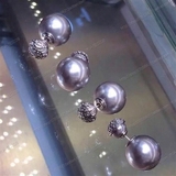 欧洲代购 Dior迪奥早春新款银色lace 蕾丝双面大小珍珠 耳钉