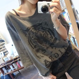 韩版短袖T恤女宽松夏季新款老虎头印花半袖女显瘦大码体恤女上衣