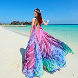 马尔代夫夏雪纺吊带露背连衣裙波西米亚长裙海边度假沙滩裙海滩裙