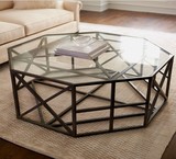 创意圆形茶几宜家简约现代艺术小客厅沙发铁艺钢化玻璃桌时尚欧式