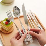 超值可爱 陶瓷不锈钢便携餐具 叉勺子筷子刀套装
