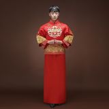 新款秀禾服男士新郎中式结婚礼服红色中山装改良唐装古装秀禾冬季
