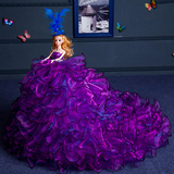 芭比婚纱娃娃拖尾新娘摆件梦幻白色紫色灰姑娘生日礼物白雪公主