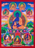 尼泊尔西藏纯手绘精致彩绘唐卡画像佛像藏传佛教药师佛装饰画结缘