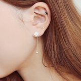 韩国进口饰品 正品925纯银针耳环优雅小花朵水钻水滴流苏耳饰耳坠