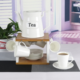 纯白陶瓷茶具咖啡具套装 过滤加热花草水果茶竹木架餐饮茶楼包邮