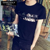 夏季男装男士短袖T恤男韩版修身圆领半截袖体恤青年潮流印花衣服