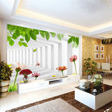 3D花朵绿色树叶立体空间大型壁画欧式客厅电视背景墙纸卧室壁纸布