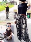 韩国新款男女童小童露脐短袖胖宝宝大象飞鼠裤哈伦裤母子母女套装
