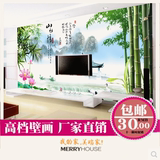 中式山水情风景画电视墙大型壁画沙发客厅无缝电视背景墙壁纸墙纸