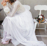 韩国代购 2015早秋新款仙女婚纱般拖地半身长裙白色蛋糕层叠纱裙