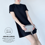 代购日本女装2016新款显瘦A字型小黑裙 休闲圆领短袖修身连衣裙夏