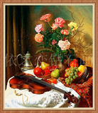 餐桌花瓶水果小提琴钻石画十字绣方钻满钻卧室餐厅欧式油画装饰画