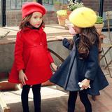 韩国童装2015冬季新款韩版女童双面呢纯色大衣外套儿童呢子大衣