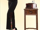 包邮高档黑色简洁大方的春秋季中式唐装百搭女裤超显腿型的直筒裤