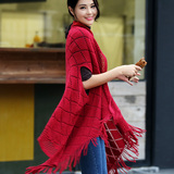 仿羊绒流苏斗篷披肩围巾两用多功能韩版针织新款围巾女士可做外套