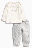 【现货】NEXT进口童装女宝宝白兔子长袖T恤卫裤2件加厚裤子套装