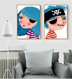北欧装饰画卡通海盗情侣餐厅走廊壁画创意沙发背景卧室挂画