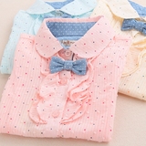 童装夏季女童木耳花边短袖衬衫圆点薄款公主上衣韩版儿童宝宝衬衣