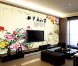 大型壁画富贵牡丹古画山水家和万事兴中式客厅背景墙壁纸墙纸