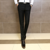 男士西裤修身型春季韩版青年西装裤黑色小直筒免烫商务休闲西服裤