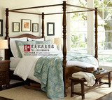 美式乡村实木双人床 简易四柱子床1.5/1.8米欧式架子床家具可定制