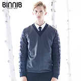 BINNIB宾尼2015新品套头羽绒服男轻薄款 拼接保暖V领青年外套包邮