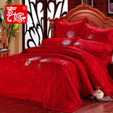 全棉大红色提花面料婚庆四件套加厚结婚床单被套加大1.8/2.0米床