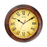 美式复古实木挂钟客厅墙壁静音时钟卧室欧式创意个性圆形石英钟表