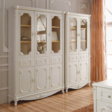 欧式实木书柜书架组合白色 书橱法式二门三门柜 带抽玻璃门特价