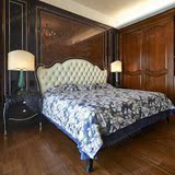 欧式床1.5真皮床新古典实木双人床美式牛皮床卧室布艺婚床1.8米床