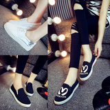 夏季白色帆布鞋女鞋学生韩版休闲鞋平底布鞋厚底板鞋一脚蹬小白鞋