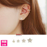 韩国代购正品14K金 明星气质款大小号可爱星星黄金耳钉耳环不过敏