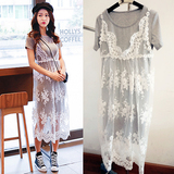 韩国夏装T恤甜美蕾丝吊带裙两件套连衣裙中长款女韩版 特价清仓