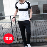 一套衣服套装男士短袖t恤韩版修身半袖体恤潮男休闲运动套装长裤