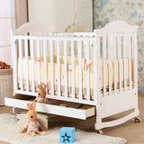 篮婴儿床实木多功能白色儿童床宝宝床环保漆游戏床带抽屉月亮船摇