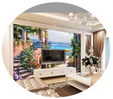 3D立体油画地中海花园风景电视背景墙纸壁画客厅沙发定制无缝壁纸