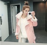 韩国订单秋冬季羊羔毛外套中长款可爱粉色鹿皮绒棉衣外套机车服女