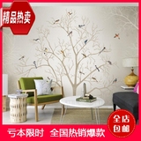 欧式怀旧手绘壁纸客厅卧室电视背景墙纸现代中式树枝花鸟无缝壁画