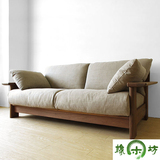 日式实木沙发 进口白橡木沙发 北欧简约亚麻布客厅家具沙发特价