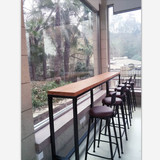 休闲咖啡奶茶店餐厅酒吧简约靠墙实木长条吧台桌椅组合高脚桌长桌