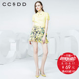 CCDD2016夏装新专柜正品女 厚硬网波西米亚印花短裙 修身荷叶边裙