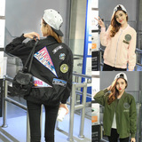 棒球服女学生韩版2016春bf风显瘦涂鸦贴布宽松薄外套飞行员夹克潮
