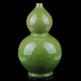 景德镇陶瓷器 仿古官窑开片绿色花瓶葫芦 古典现代家居工艺品摆件